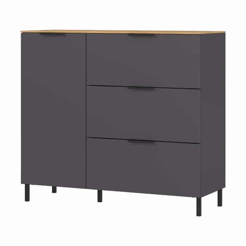 Trendstore Giwon Kommode mit drei Schubkästen und einer Tür Frontansicht
