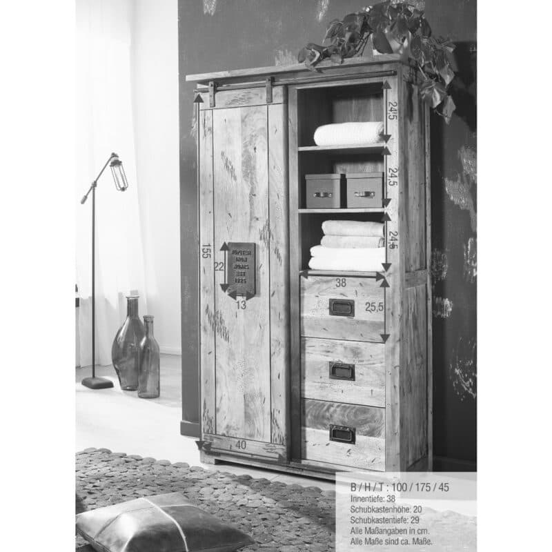 Trendstore Garbi Highboard mit 1 Türe und 4 Schubladen - Skizze mit Maßen