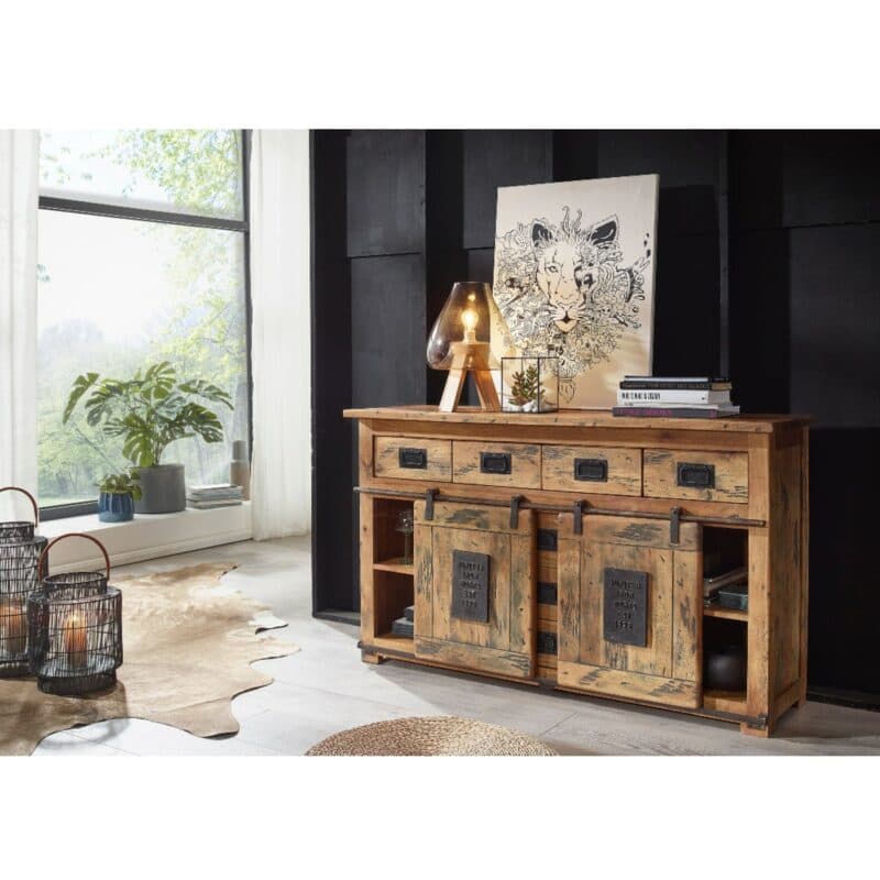 Trendstore Garbi Sideboard mit 2 Türen und 7 Schubladen - Wohnbeispiel, geöffnet