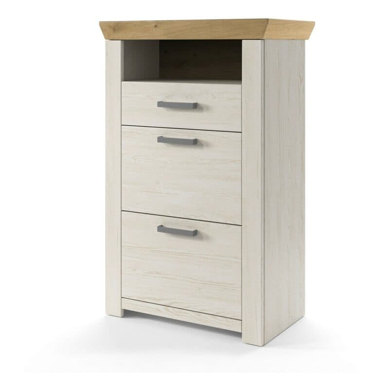 set one by Musterring GA-06 Highboard mit Deckplatte in Artisan Eiche Nachbildung und Korpus in Dekor Pino Aurelio in seitlich frontaler Ansicht