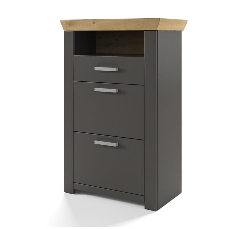 set one by Musterring GA-16 Schuhschrank mit Deckplatte aus Artisan Eiche Nachbildung und Korpus in Dekor Grau Anthrazit