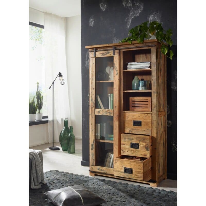 Trendstore Garbi Vitrine mit 1 Tür und 3 Schubladen - Wohnbeispiel, geöffnet