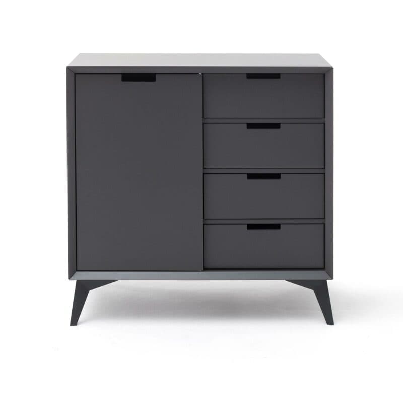 Trendstore Madina Highboard mit beidseitig lackierter Türe und vier Schubladen.