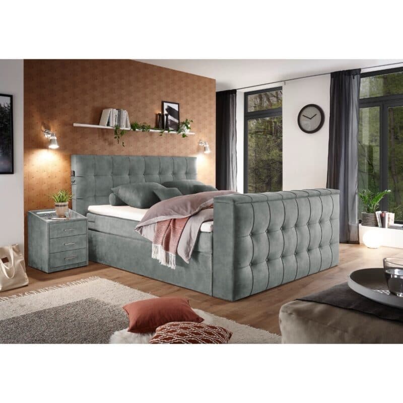 set one by Musterring Richmond Nachtkommode mit USB-Anschluss und Beleuchtung - Bezug: grey, Wohnbeispiel
