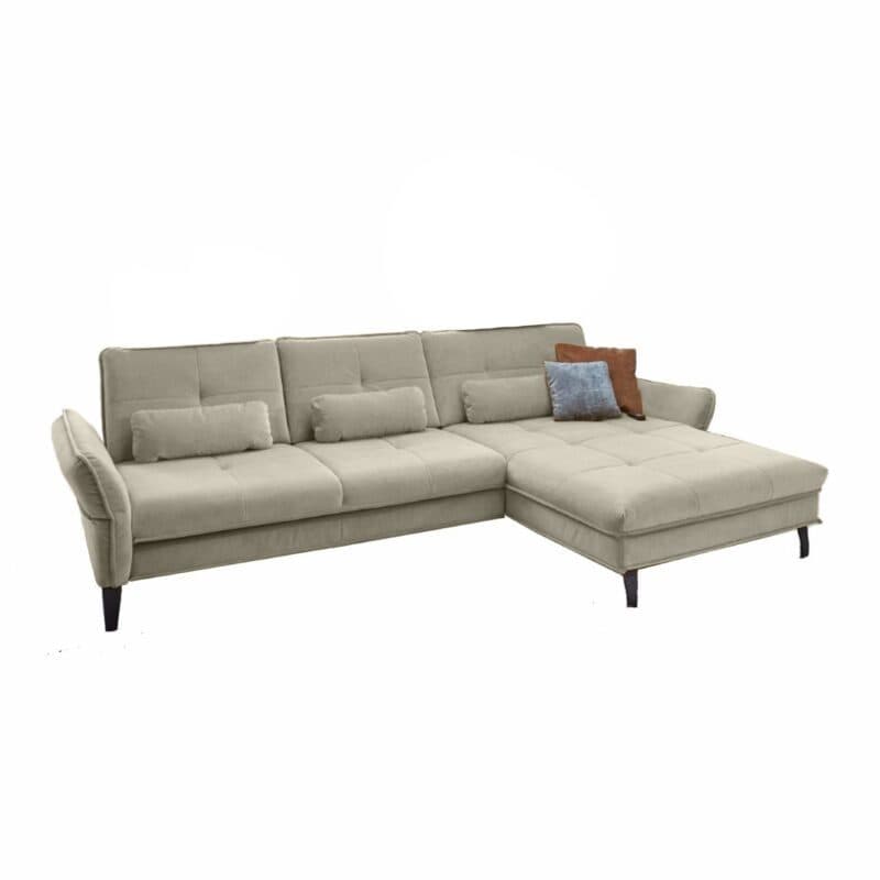 Couchliebe Key West Sofa mit Bezug in Natur und Ottomane rechts in seitlicher Ansicht