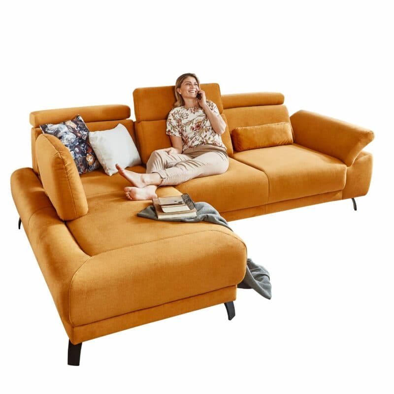 Dietsch Rhodos Vital Ecksofa in Bezug 1044 curry, Ottomane links