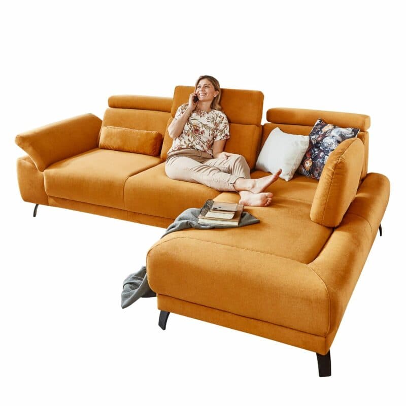 Dietsch Rhodos Vital Ecksofa in Bezug 1044 curry, Ottomane rechts