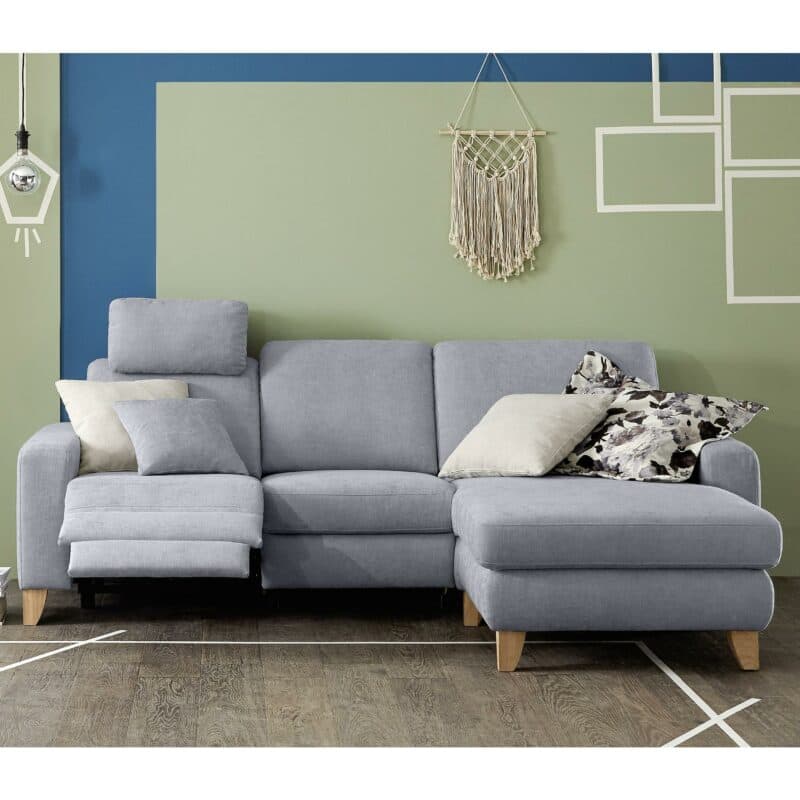 Trendstore Calm Plus Ecksofa in Bezug Yelda light blue mit Relaxfunktion, Ottomane rechts