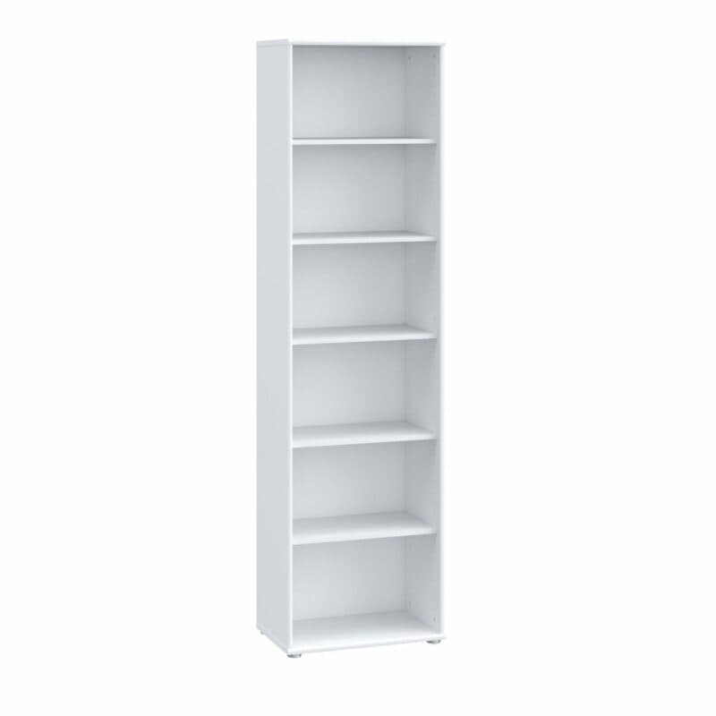 Trendstore Faik hohes Regal mit einer Breite von 54 cm und fünf Einlegeböden in Weiß als Freisteller.