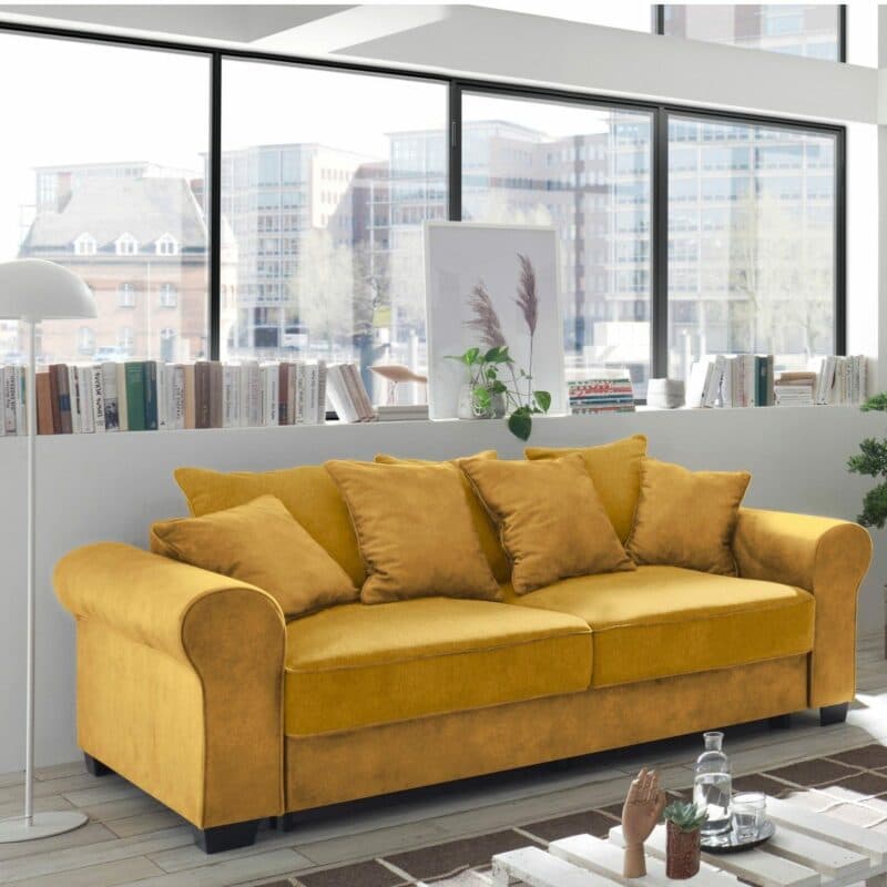 Trendstore Benson 2-Sitzer-Sofa in Bezug Microvelours Salvador okra Wohnbeispiel