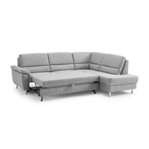 Calizza Interiors Onyx Ecksofa in Bulus Silber mit Ottomane rechts - Schlaffunktion