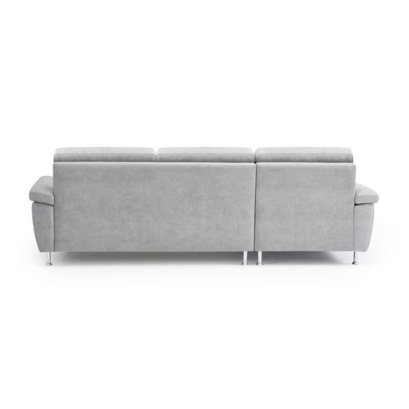 Calizza Ineriors Onyx Sofa mit Bezug Bulus Silver und Ottomane links - hinten