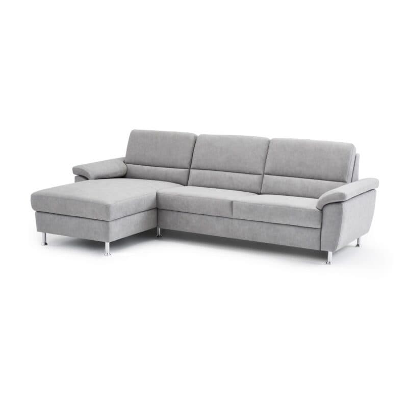 Calizza Ineriors Onyx Sofa mit Bezug Bulus Silver und Ottomane links