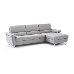 Calizza Ineriors Onyx Sofa mit Bezug Bulus Silver und Ottomane rechts