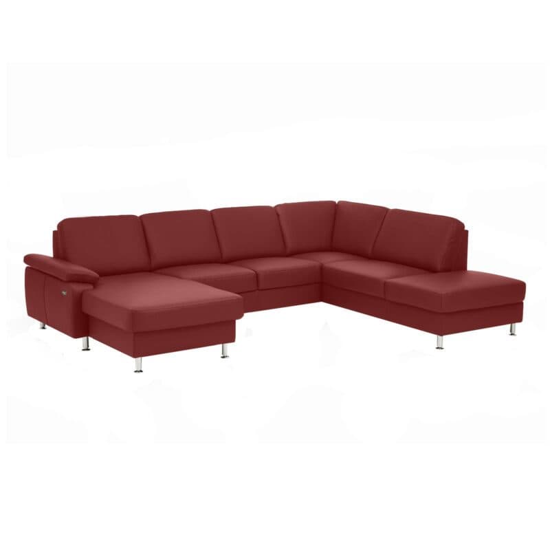 Couchliebe Prato Wohnlandschaft in Leder Torro rosso ohne Kopfstützen.