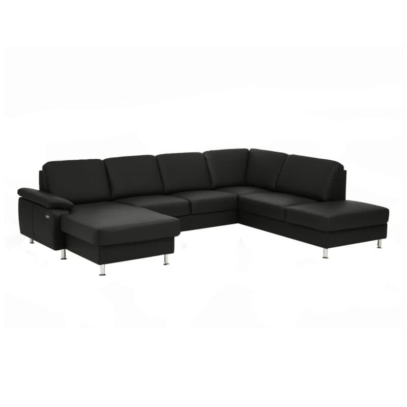 Couchliebe Prato Wohnlandschaft in Leder Torro schwarz ohne Kopfstützen.
