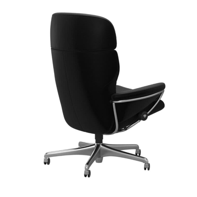 Stressless Rome Sessel Home Office High Back in Leder Batick Black mit höhenverstellbarer Kopfstütze.