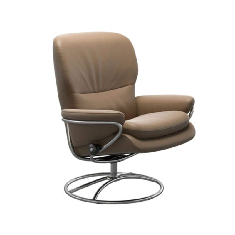 Stressless Rome Sessel Original Low Back in Leder Paloma Almond mit Gestell in Chrom.