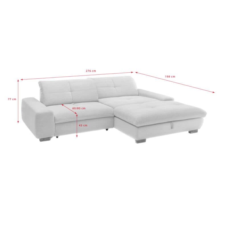 set one by Musterring SO 1200 Cordsofa - Skizze mit Maßen