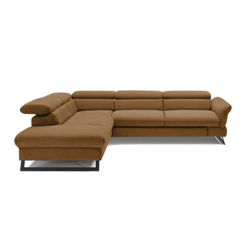 Trendstore Cassandra Ecksofa mit Bezug Webstoff Cognac und Ottomane links