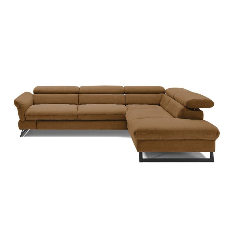 Trendstore Cassandra Ecksofa mit Bezug Webstoff Cognac und Ottomane rechts