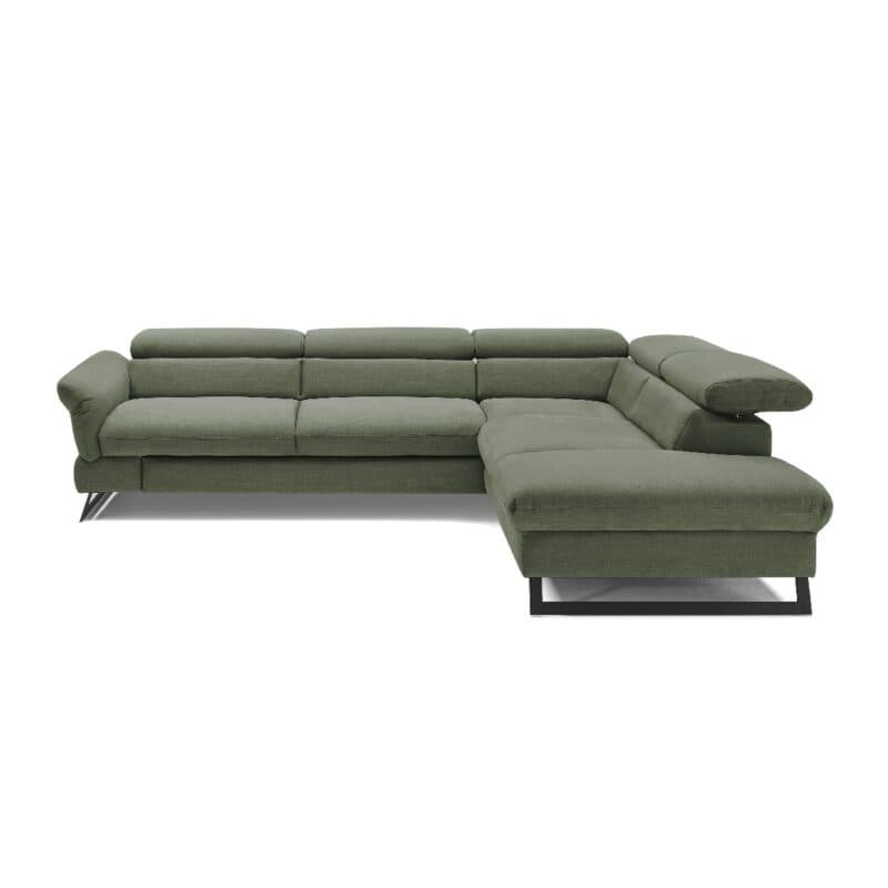 Trendstore Cassandra Ecksofa mit Bezug Webstoff Grün und Ottomane rechts