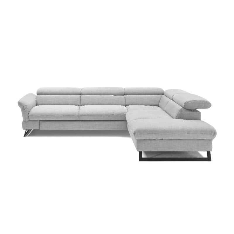 Trendstore Cassandra Ecksofa mit Bezug Webstoff Hellgrau und Ottomane rechts
