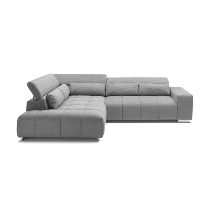 Trendstore Christel Ecksofa mit Bezug Webstoff Boston stone mit Ottomane links – Position Kopfteil