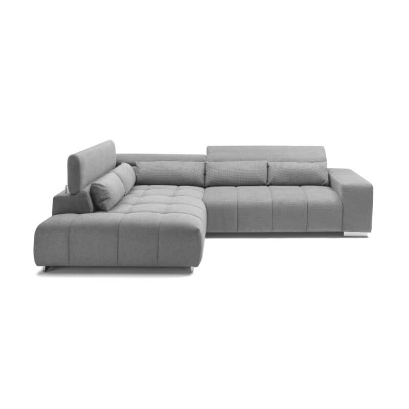 Trendstore Christel Ecksofa mit Bezug Webstoff Boston stone mit Ottomane links – Position Kopfteil