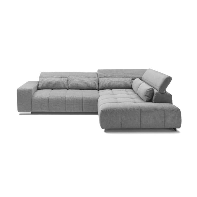 Trendstore Christel Ecksofa mit Bezug Webstoff Boston stone mit Ottomane rechts – Position Kopfteil