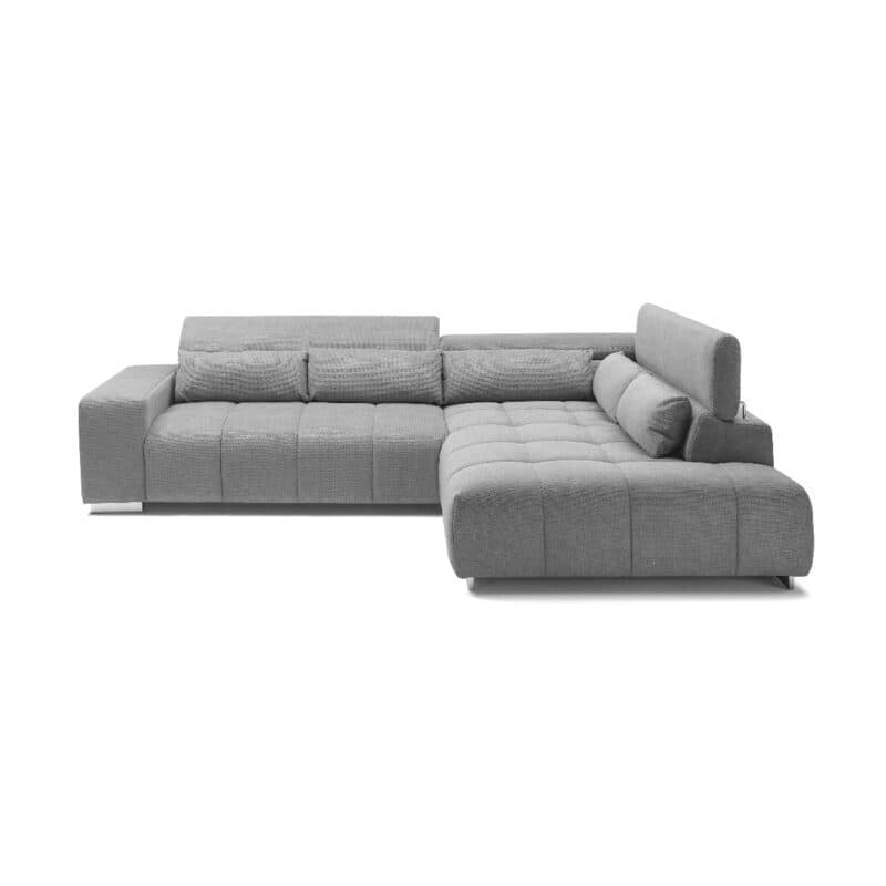Trendstore Christel Ecksofa mit Bezug Webstoff Boston stone mit Ottomane rechts – Position Kopfteil