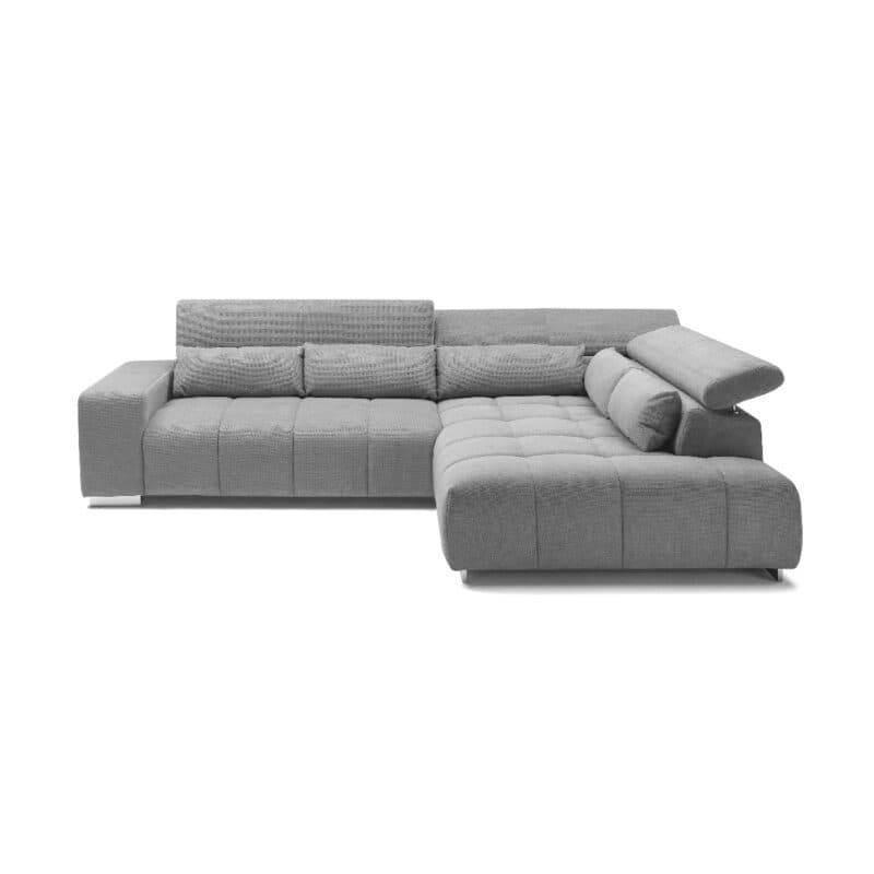 Trendstore Christel Ecksofa mit Bezug Webstoff Boston stone mit Ottomane rechts – Position Kopfteil