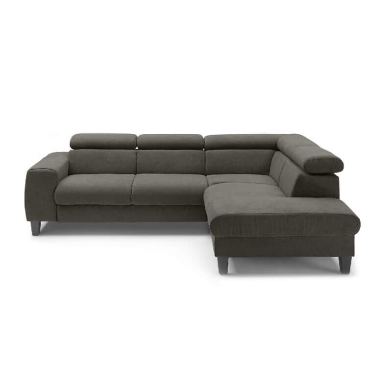 Trendstore Ecksofa Corin mit Bezug Webstoff All Senses Dunkelbraun und Ottomane rechts