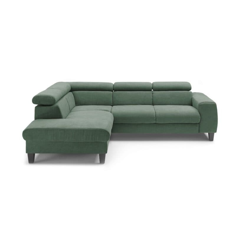 Trendstore Ecksofa Corin mit Bezug Webstoff All Senses Grün und Ottomane links