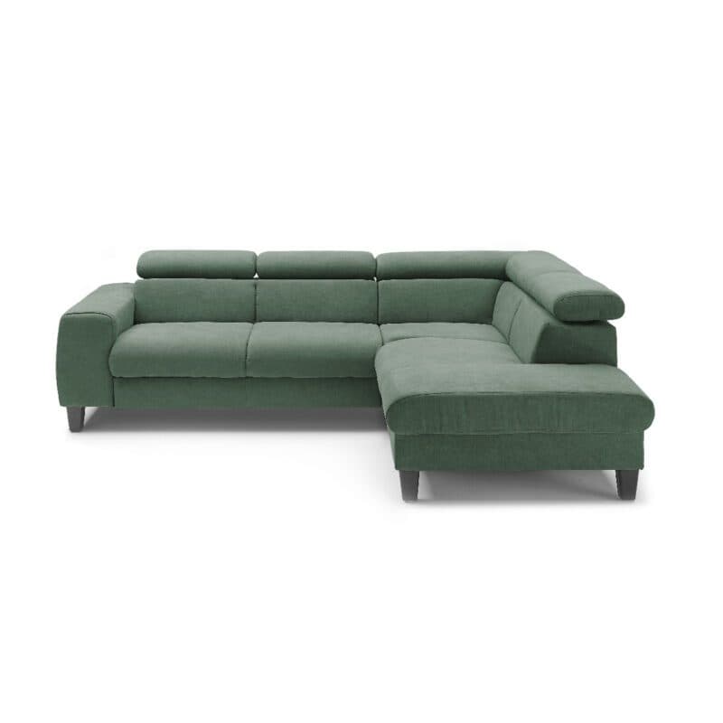 Trendstore Ecksofa Corin mit Bezug Webstoff All Senses Grün und Ottomane rechts