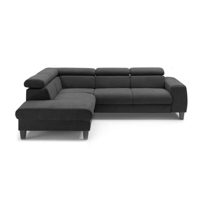 Trendstore Ecksofa Corin mit Bezug Webstoff All Senses Schwarz und Ottomane links