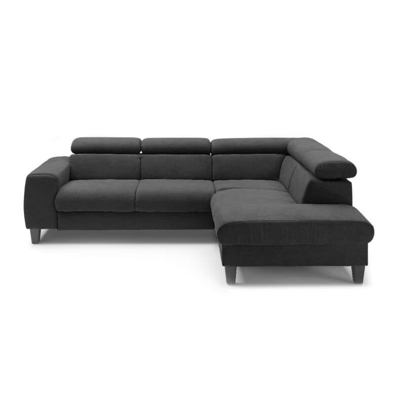 Trendstore Ecksofa Corin mit Bezug Webstoff All Senses Schwarz und Ottomane rechts