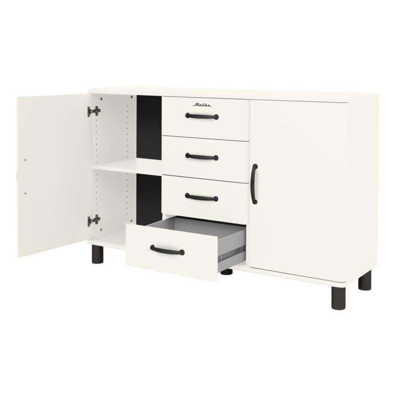 Trendstore Malibu Sideboard im 50s Style mit vier Schubladen und zwei Türen in Weiß - offen
