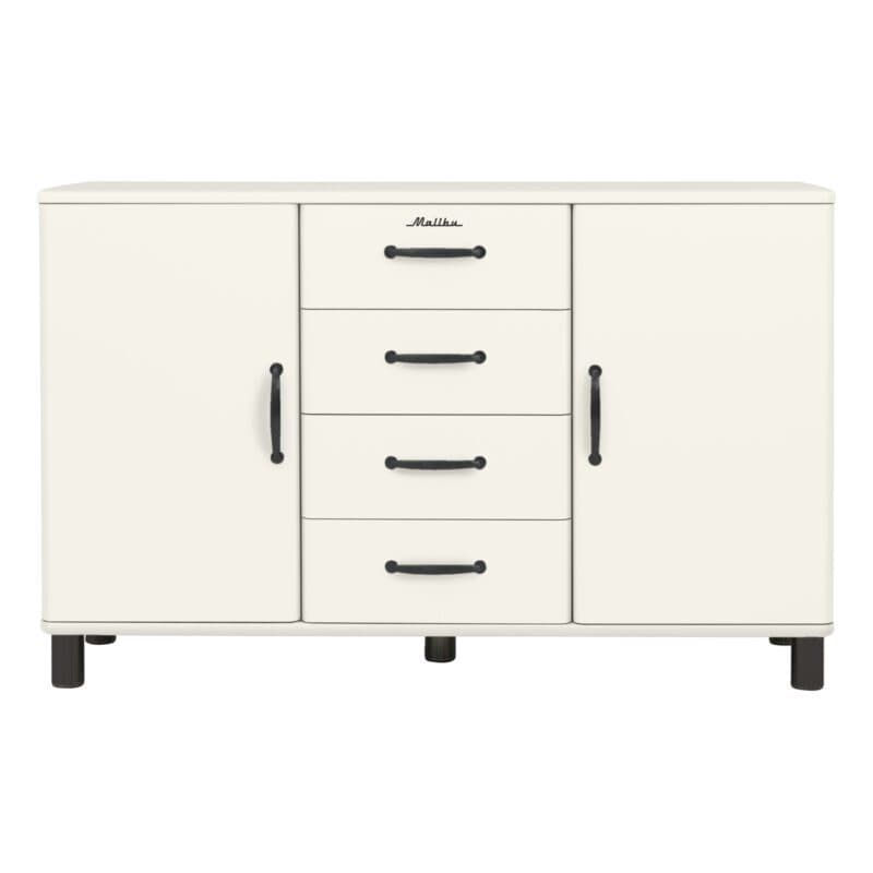 Trendstore Malibu Sideboard im 50s Style mit vier Schubladen und zwei Türen in Weiß - frontal