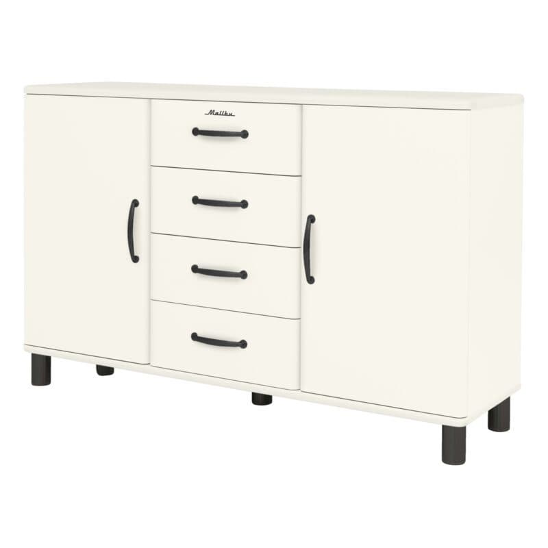 Trendstore Malibu Sideboard im 50s Style mit vier Schubladen und zwei Türen in Weiß - seitlich
