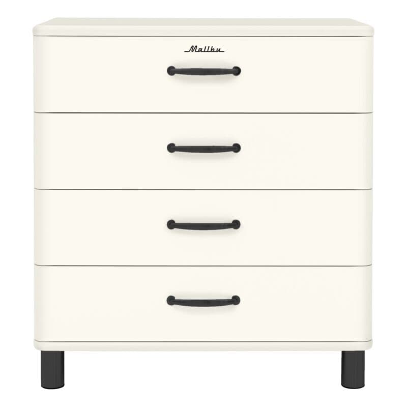 Trendstore Malibu Kommode im 50s Style mit vier Schubladen in Weiß mit schwarzen Griffen - frontal