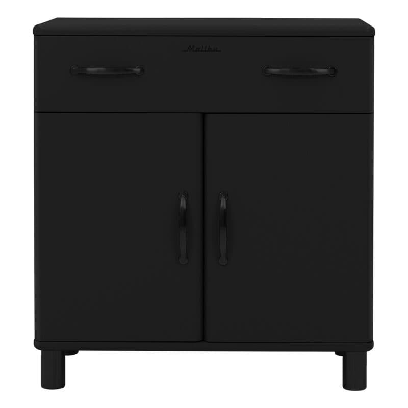 Trendstore Malibu Kommode mit einer Schublade und zwei Türen in Schwarz - frontal