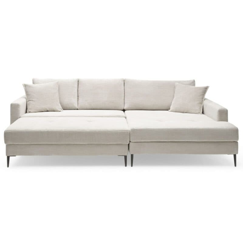 Trendstore Hilary Ecksofa in Cord Zoom cream, Ottomane rechts mit Hocker.