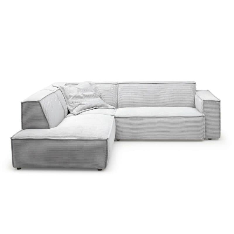 Trendstore Calina Echsofa mit Cordbezug in Grau und Ottomane links