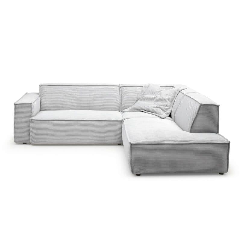 Trendstore Calina Echsofa mit Cordbezug in Grau und Ottomane rechts