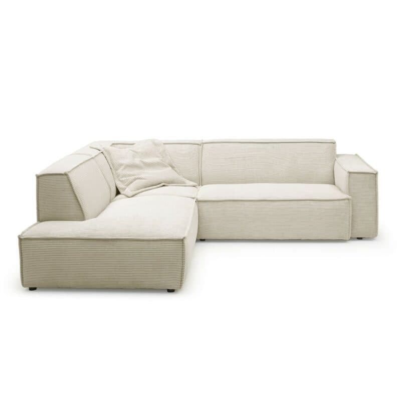 Trendstore Calina Echsofa mit Cordbezug in Natur und Ottomane links