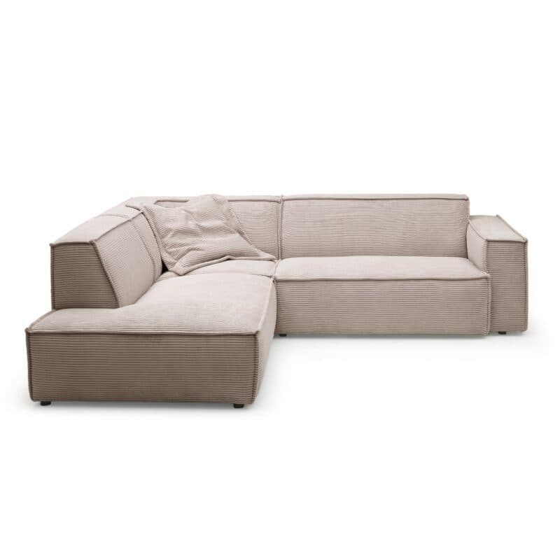 Trendstore Calina Echsofa mit Cordbezug in Taupe und Ottomane links