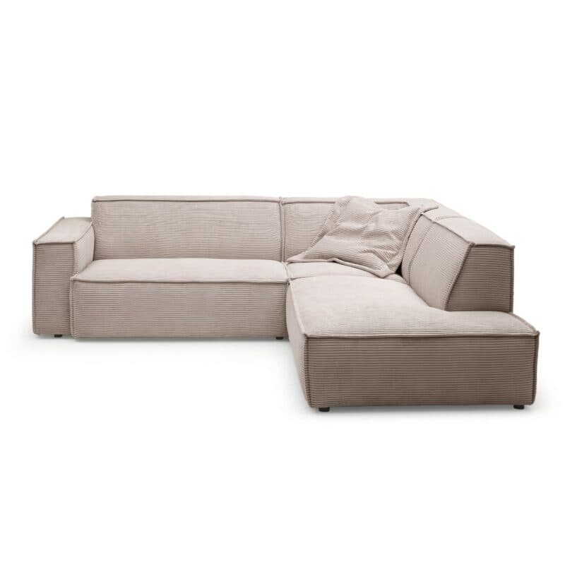 Trendstore Calina Echsofa mit Cordbezug in Taupe und Ottomane rechts
