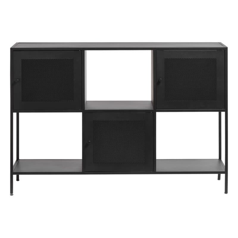 Trendstore Ulima Sideboard mit Gittertüren und Wechselgriffen (hier in Schwarz) - frontal