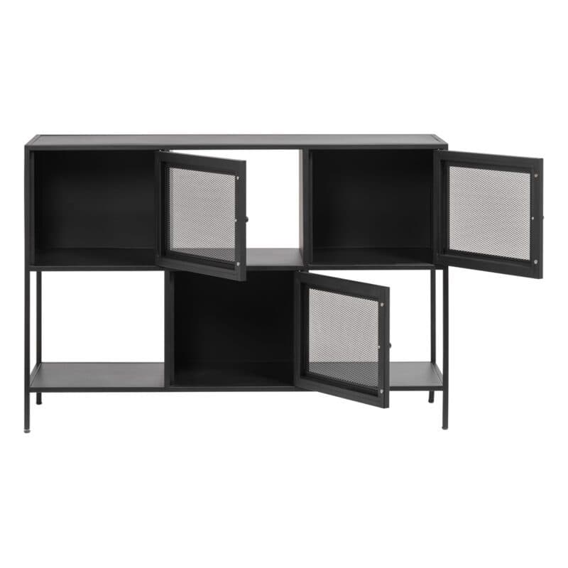 Trendstore Ulima Sideboard mit Gittertüren und Wechselgriffen - Türen geöffnet